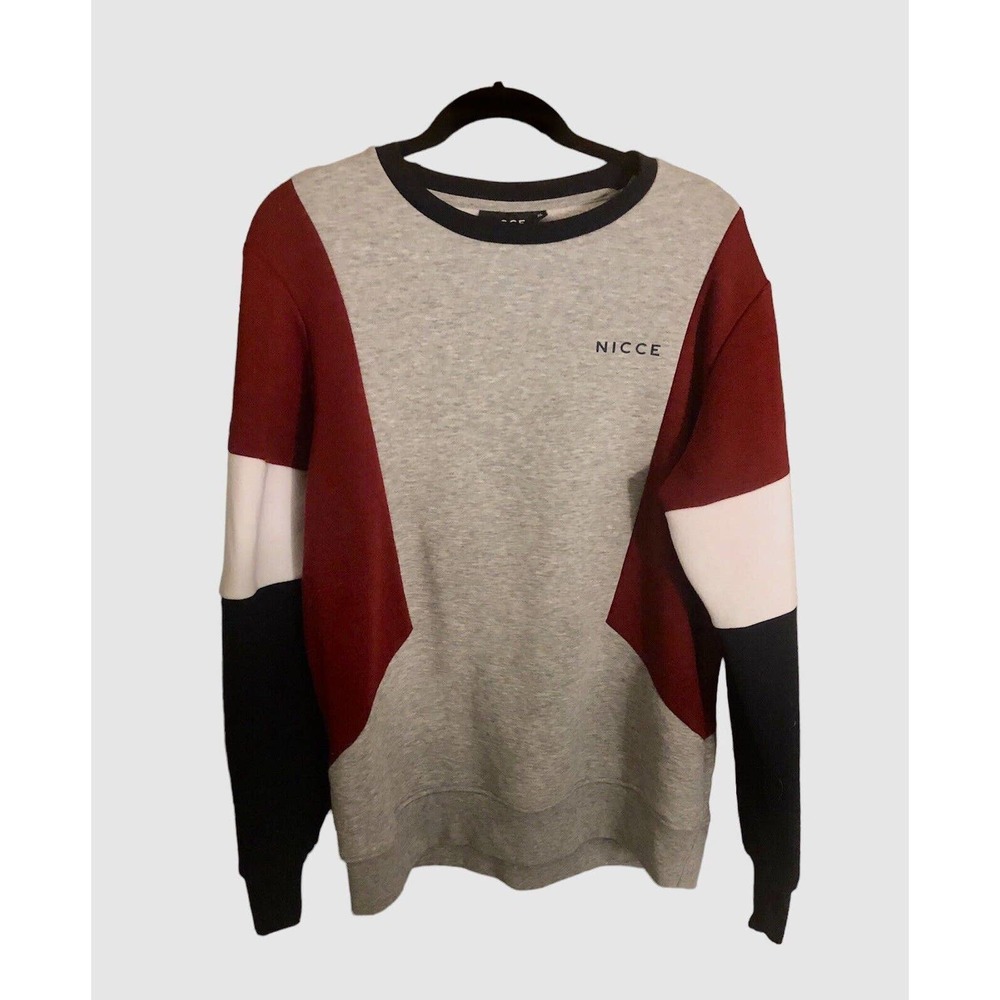 NICCE‎ LONDON Red White Gray Blue Geometric Sweatshirt Jumper Size Men's XL Crew